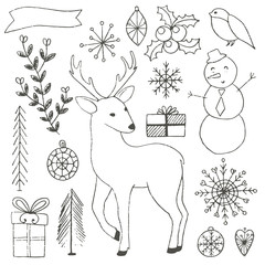 Winter hand drawn elements collection