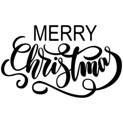 Hand lettering Merry Christmas, black brush calligraphy, isolated on white background. Vector illustration. Can be used for card design.