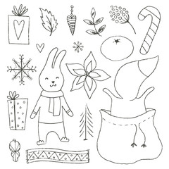 Fototapeta premium Winter hand drawn elements collection