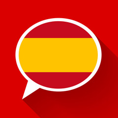 White speech bubble with Spain flag on red background. Spanish language conceptual illustration