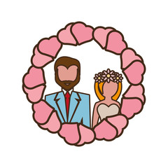 vintage couple wedding hearts circle vector illustration eps 10