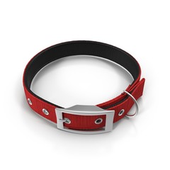 Dogs collar on white. Red color. 3D illustration