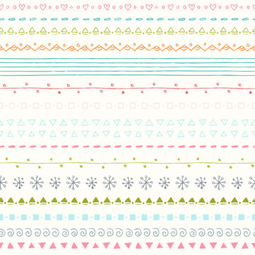 Winter hand drawn seamless borders collection