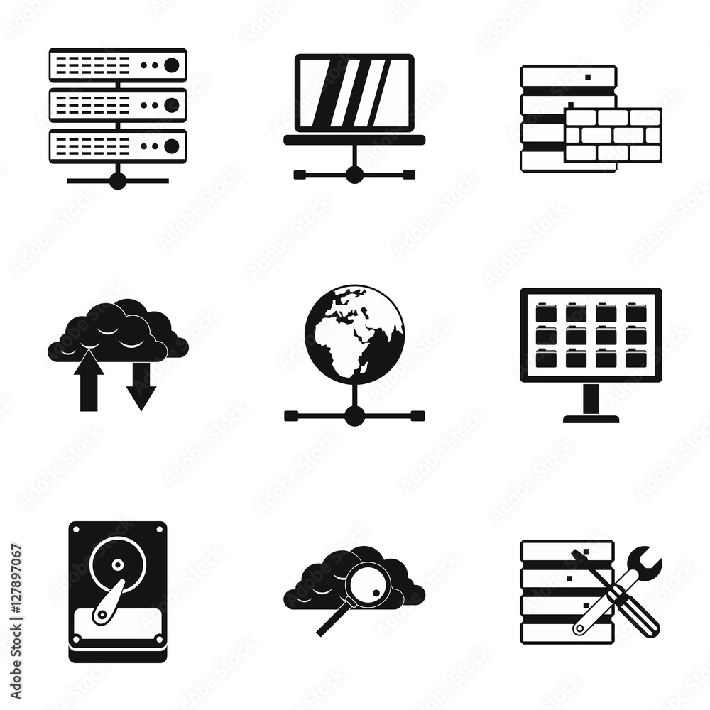 Poster computer setup icons set. simple illustration of 9 computer setup vector icons for web