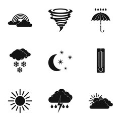 Kinds of weather icons set. Simple illustration of 9 kinds of weather vector icons for web