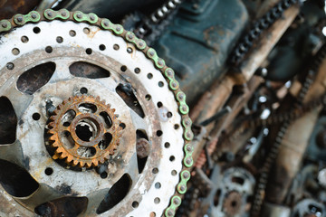 Close up rusted steel parts in junkyard