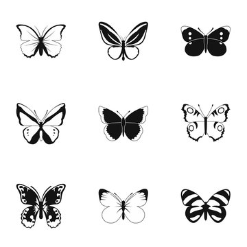 Butterfly icons set. Simple illustration of 9 butterfly vector icons for web