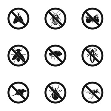 Harmful insects icons set. Simple illustration of 9 harmful insects vector icons for web