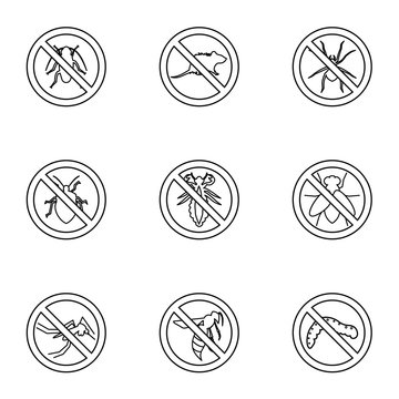 Harmful insects icons set. Outline illustration of 9 harmful insects vector icons for web