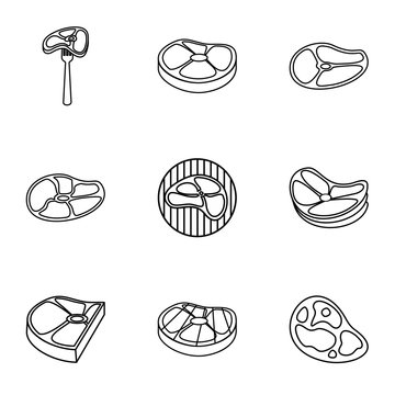 Beef icons set. Outline illustration of 9 beef vector icons for web