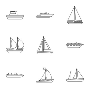 Ocean transport icons set. Outline illustration of 9 ocean transport vector icons for web