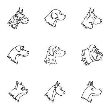 Faithful friend dog icons set. Outline illustration of 9 faithful friend dog vector icons for web