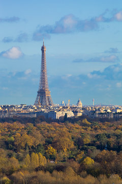 La tour Eiffel et  le bois de Boulogne vus du mont Valérien