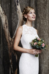 White wedding dress on beautiful blond