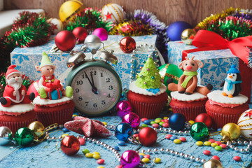 Christmas cupcakes with colored decorations