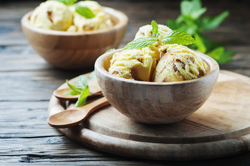 Sweet ice cream with mint