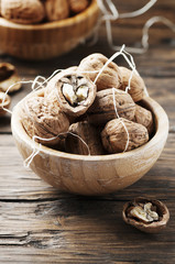 Healthy walnuts on the wooden table