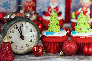 Christmas cupcakes with colored decorations