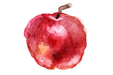 Painted watercolor red apple close-up