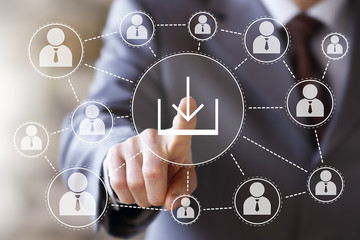 Businessman push button download icon network