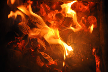 tongues of flame on the burning coals.