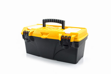 Yellow tool box, Plastic tool box.
