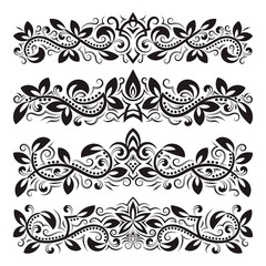 Design ornamental elements. Vintage headline decorations set. Floral tattoo in baroque style.