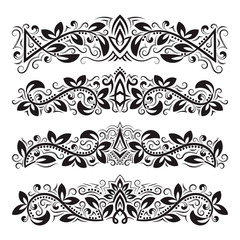 Design ornamental elements. Vintage headline decorations set. Floral tattoo in baroque style.