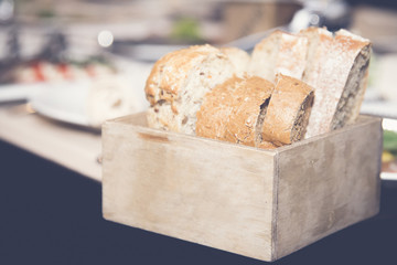 Slices of bread in the wooden box