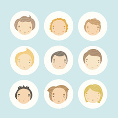 Set of 9 vector cartoon boys faces.