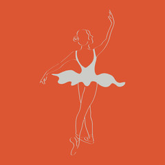 Abstract ballerina line art illustration grey on orange background | beautiful classical performance art