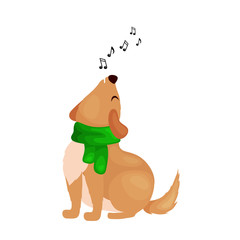 dog singing christmas songs and jingle bells music on winter holiday fun vector illustration