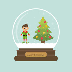 cartoon christmas snowglobe and cartoon elf