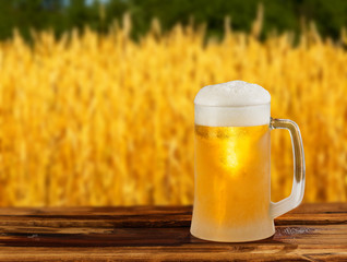 cold glass mug of beer in a landscape