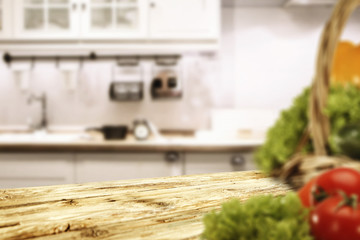 Kitchen interior and wooden desk 