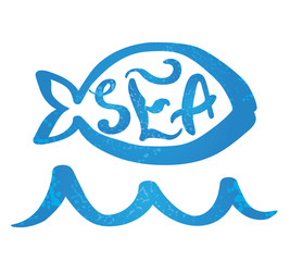 Vector illustration of a symbol sea fish and waves