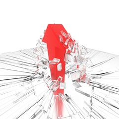 a 3D render of a red arrow breaking a glass ceiling