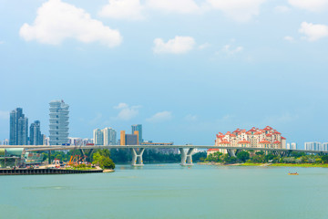 Fototapeta premium A view of modern buildings and a freeway