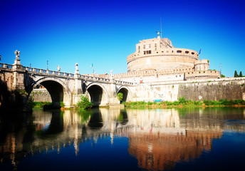Obraz premium castle saint Angelo and bridge in Rome, Italy, toned