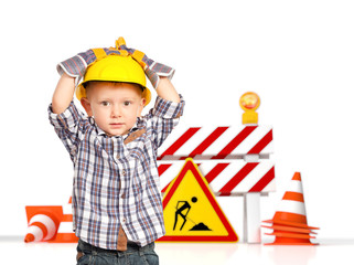kid and traffic barrier 3d
