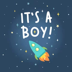 Fotobehang Its a boy. Rocket in space. © kondratya