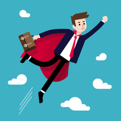 Isolated flat vector illustration of successful businessman flying up like superman. Concept business vector illustration