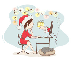 Christmas gifts through online/Young woman receives a gift, ordered over the Internet