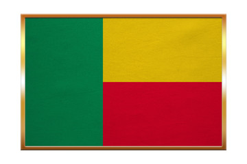 Flag of Benin , golden frame, fabric texture