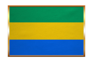 Flag of Gabon , golden frame, fabric texture