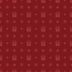 Christmas seamless pattern with gifts, stars and snow