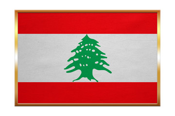 Flag of Lebanon , golden frame, fabric texture