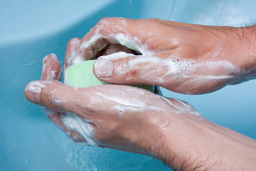 hand washing with soap