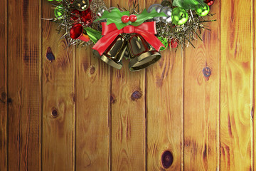 Christmas background decoration on plank wood 