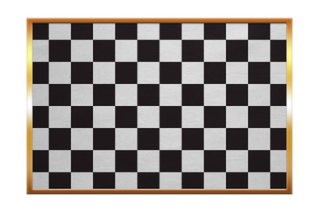 Checkered racing flag, golden frame fabric texture